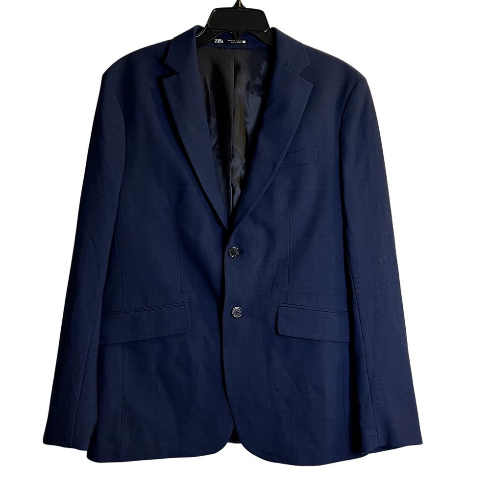 Zara Men's Navy Blue 2-Button Viscose Blazer Jacket Sport Coat US 40 EU 50